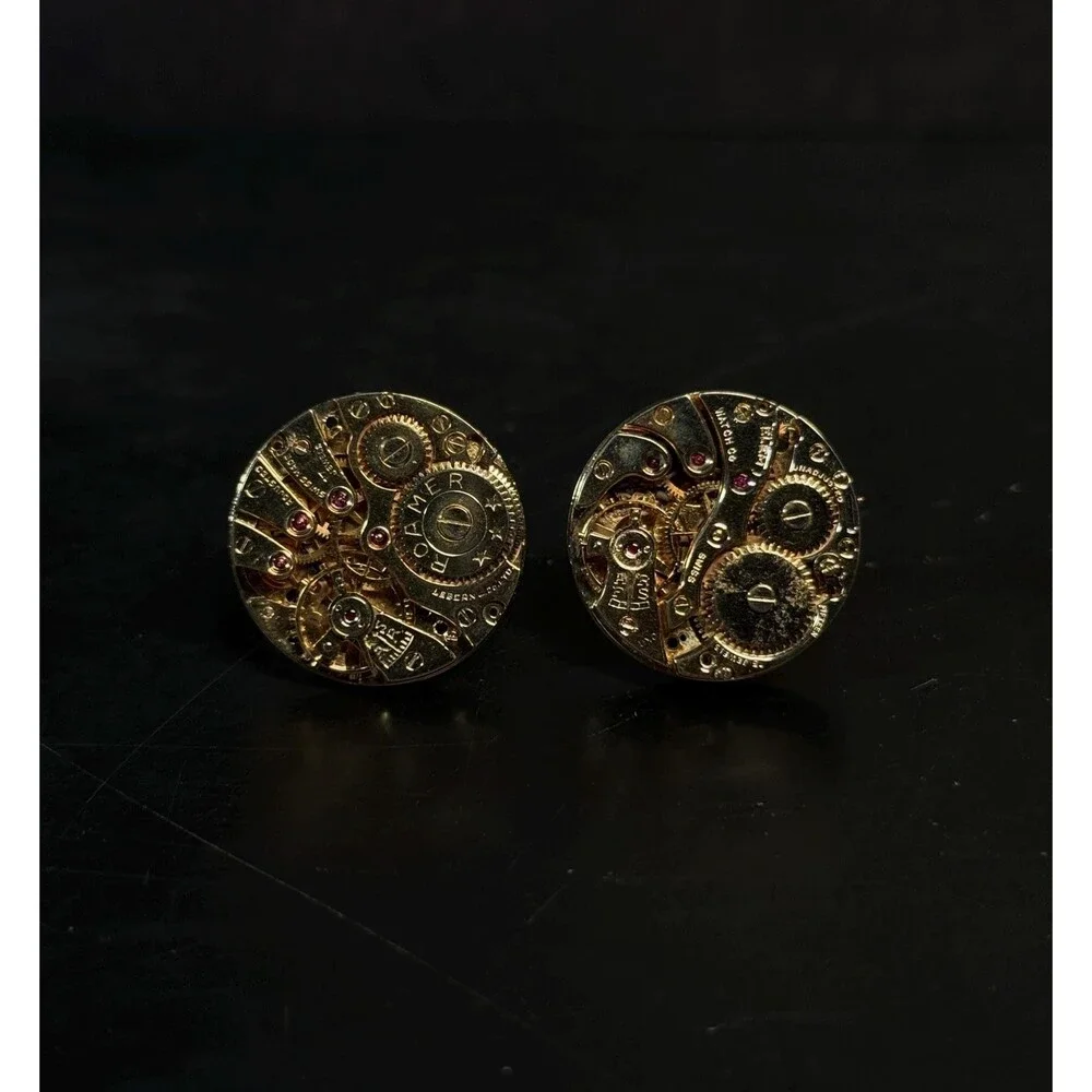 Shields Swiss Mechanical Watch Movement Cufflinks Gold Tone 20g